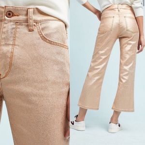 Pink shiny sparkle funky Anthropologie crop flare